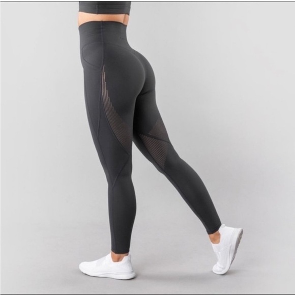Alphalete Pants - Alphalete Surface Pocket Laser Cut Leggings Dark Grey Size Small